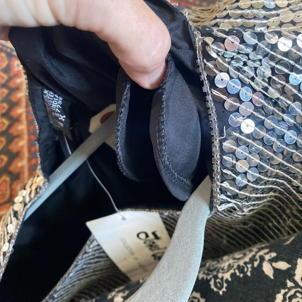 Vintage Silver Sequins Top XL 2X Deadstock Silk Boxy Crop Disco Jewel Queen - Picture 9 of 11